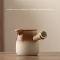 Teiera da 500ml in ceramica bianca e marrone con manico laterale e trama a spirale - 500ml / Vaso Fuqi (Sfumatura Bianco-Marrone/500ml) / 15.6cmx10.7cm