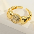Minimalist gold zircon heart ring with beaded band and adjustable open design - Adjustable Open / Round Style