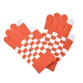Knitted touchscreen gloves featuring a bright orange and white checkerboard pattern - Orange