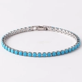Elegante bracciale tennis in argento con zirconi quadrati verdi e chiusura pieghevole - Bracciale in Oro Bianco con Zircone Blu