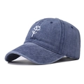 Berretto da baseball in denim lavato blu navy con ricamo a forma di rosa bianca - Blu navy