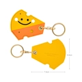 Porte-clés mignon en cuir PU en forme de fromage avec visage souriant et anneau doré - Fromage