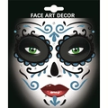 Glitzernder blauer Totenkopf Gesichtssticker für Halloween und Tag der Toten Make-up - Blau