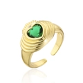 Makroaufnahme: 18K vergoldeter Herzring mit grünem Zirkon und spiralförmigem Muster - Einstellbar Offen / Gold mit Grünem Zirkon (12262)