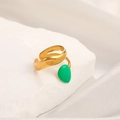 Minimalist gold open ring featuring a wide irregular band and green stone detail - Adjustable Open / 18K Gold Plated Teardrop Green