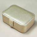 Portable champagne gold PU leather jewelry storage box with metallic snap closure - 16x11x5cm / Gold