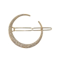 Elegant gold crescent moon hair clip with sparkling rhinestones in a minimalist style - Bright Gold Moon