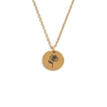 Detailed close-up of golden stainless steel necklace with rose flower engraved pendant - June