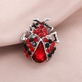 Vintage ladybug insect brooch pin with red crystals and silver metal finish - Red Black Ladybug (XD7992)