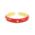 Anello regolabile in rame dorato con smalto rosso, zirconi e marchio S925 - Aperto Regolabile / Rosso