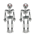 Boucles d'oreilles tête de mort en argent avec cristaux blancs, noirs et yeux rouges - Noir et Blanc