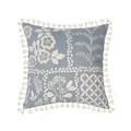 Blue cotton linen throw pillow cover with white floral pattern and tassel edges - Grey-Blue Floral Vine Style (PE20143P-1) / 45*45cm (No Core)