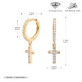 Especificaciones de tamaño de pendientes de cruz en plata 925 dorada con circonita - Plata 925 chapada en oro amarillo