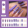 Uñas postizas largas tipo ataúd con diseño de mariposas y purpurina morada suave - Azul Klein (Estilo De Pegamento) (W483)