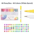 80-color dual-tip watercolor markers set with white barrels in a clear portable case - New Style White 80 Colors Soft Tip