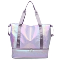 Holographic travel bag with wet-dry separation and bottom compartment for gym or travel - One Size / Holographic Purple