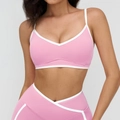 Rosa Sport-BH und Yoga-Leggings Set mit hoher Taille und weißen Kontrastpaspeln - S / Kirschblütenrosa