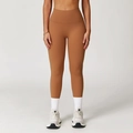 Leggings yoga caramello a vita alta con ampia fascia elastica per controllo addominale - S / Arancione Zucca