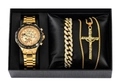 Golden men's watch gift set featuring a Cuban bracelet and cross pendant in black box - As Shown