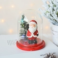 Lighted Christmas glass dome ornament with Santa and micro pine tree on red base - Red Style - Santa with Telephone