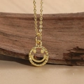 Minimalist 14K gold plated smiley face pendant necklace with a fine cross chain for women - Smiley Face (XL2372)