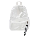 Moderner transparenter PVC Rucksack mit weißen Gurten und schwarzem Zierband Anhänger - Weiß