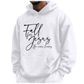 Men's white fleece hoodie with Fall for Jesus letter print and drawstring hood - S / Tops / White