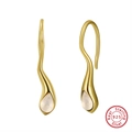 Elegant 925 sterling silver gold-plated hook earrings with white teardrop gemstones - White Teardrop Spiral Hook - Gold