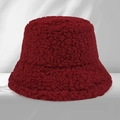 Plush lamb wool bucket hat in deep burgundy wine red with soft warm teddy fur texture - One Size / Burgundy