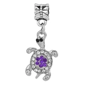 Silver turtle charm with purple rhinestones and bow accent for DIY bracelet - Purple Turtle Pendant (#35)