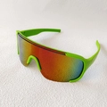 Sporty large frame cycling sunglasses in neon lime green with iridescent mirror lenses - Green Frame Iridescent Mirror