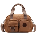 Borsa a mano marrone in nylon da donna con tasche anteriori e tracolla regolabile - Taglia unica / Cachi