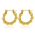 Chic gold-plated stainless steel hoop earrings with unique bamboo texture detail - Gold Bamboo Hoop