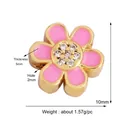 Pink enamel flower bead DIY accessory with gold base and zircon inlay for jewelry - Flower-Pink