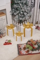 Three-piece set of white faux fur Christmas gift box decorations with golden bows - White Cashmere Christmas Gift Box