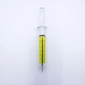 Syringe-shaped ballpoint pen with yellow liquid filling and black scale on clear barrel - 0.7mm Black Ink / Yellow Barrel / Black