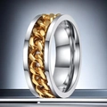 Men's spinning ring with golden Cuban link chain inlay and polished steel finish - Two-tone Gold Chain / Gold and Silver Two-tone / US 5