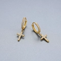 Eleganti orecchini a cerchio in argento S925 dorato con croce di zirconi brillanti - Stile B Diametro Interno 10mm / Oro