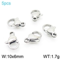 Pack of 5 silver 304 stainless steel lobster clasps 10x6mm for jewelry making - Steel Color Lobster Clasp (KLJ8220-Z)