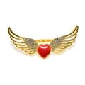 Gold napkin ring with red heart and diamond wings design for wedding and dining - Style 26-Gold Wings with Red Heart and Inlaid Diamonds