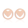 Rose gold stainless steel round stud earrings featuring a hollow heart motif design - 198/Heart Smile / Rose Gold