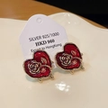 Orecchini a cuore in argento 925 con smalto rosso e rilievo di rosa dorata vintage - Stile Rilievo Rosa Cuore in Smalto / Cuore Rosa (41# Perno in Argento)