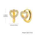 Detailed view of gold heart earrings with white stones and precise measurements - Pave Heart Style (EH-719G)