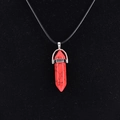 Red quartz hexagonal point pendant on black cord necklace with silver metal bail - Red Howlite