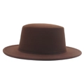 Sombrero Pork Pie francés clásico de fieltro de lana marrón oscuro con ala plana - Café (5.5cm)
