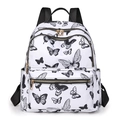 Weißer Rucksack mit schwarzen Schmetterlingsprints und goldenen Reißverschlüssen - Schwarz Weiß Schmetterling (Weiß Schwarz Schmetterling Druck)