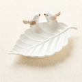 Leaf-shaped ceramic jewelry tray with white bird accents, 22cm Nordic trinket dish - Green Leaf Bird Tray - Style 2 White