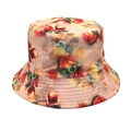 Detail view of colorful floral bucket hat showing parallel stitching on canvas brim - M (56-58cm) / Red Yellow Abstract Floral Print (4#)