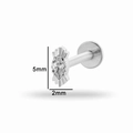 Zilveren G23 titanium labret piercing met 5x2mm marquise zirkoon bloemblad top - Stijl 2 (T2505-2#) / Zilver