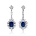 Boucles d'oreilles pendantes en argent S925 avec pierre bleue rectangulaire et zircon - Argent 925 / Saphir de laboratoire